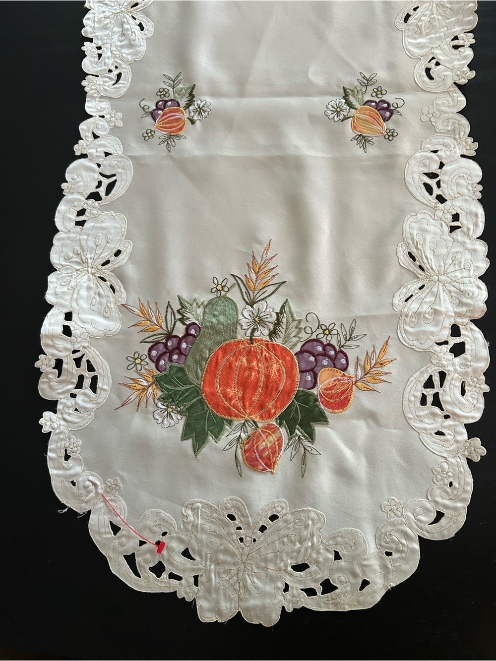 Embroidered Pumpkin Harvest Table Runner - Off white - 68” x 15”